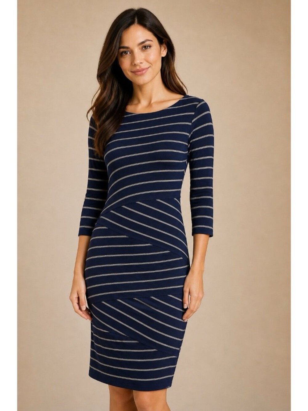 Bailey 44 Navy Blue Dress 3/4 Sleeve Women XS Bodycon Column Bandage Made in USA
